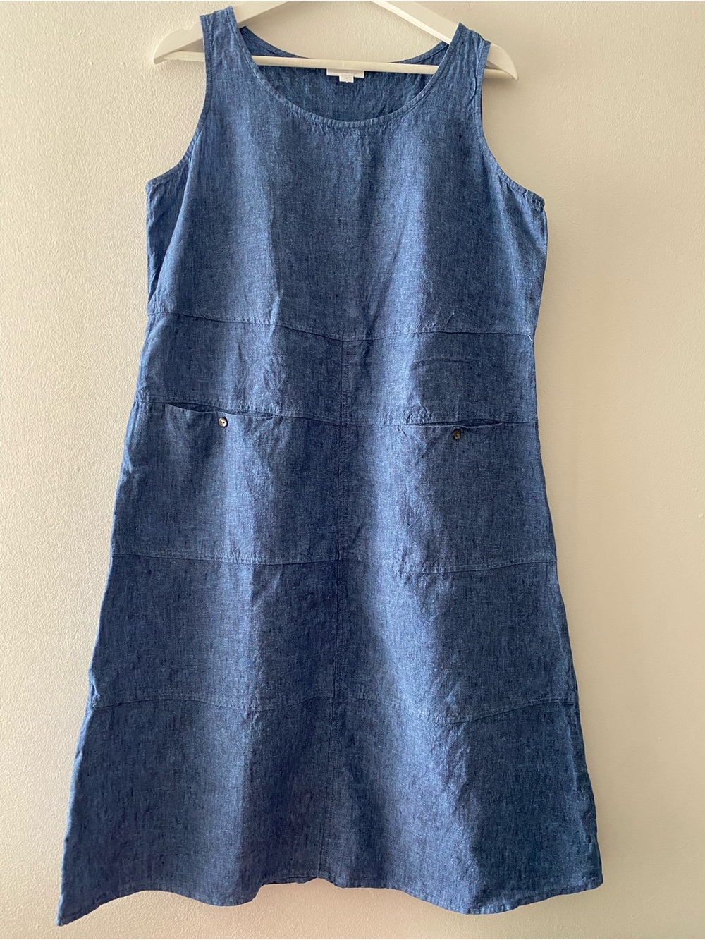 J.jill Blue Pure Jill 100% Linen Sleeveless Summer Dress Pockets Midi - Picture 2 of 12